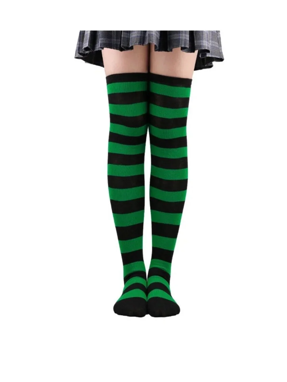 Striped Green & Black Over-The-Knee Socks Stretchy & Comfortable
